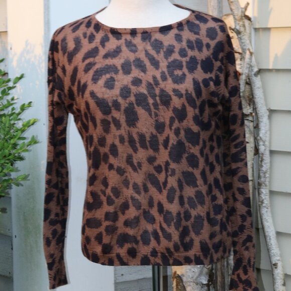 LOFT Sweaters - LOFT Petite Brown Black Animal Print Lightweight Semi Sheer Sweater Sz MP